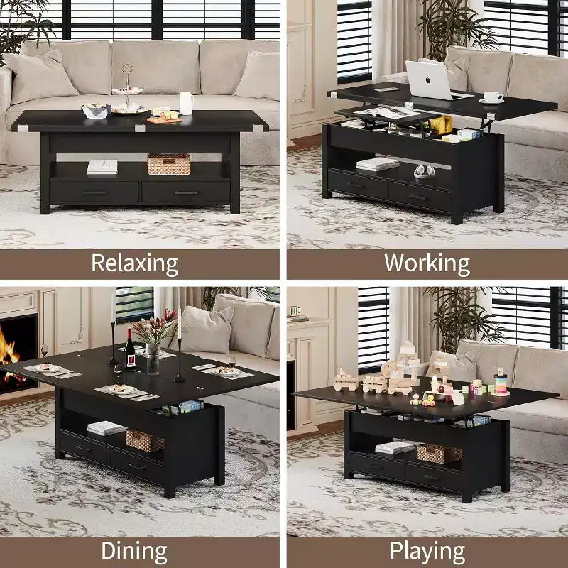 Coffee Table, 4 in 1 Convertible Lift Top Coffee Table with Storage for Living Room - 40 Storage Coffee Tables with 2 Drawers