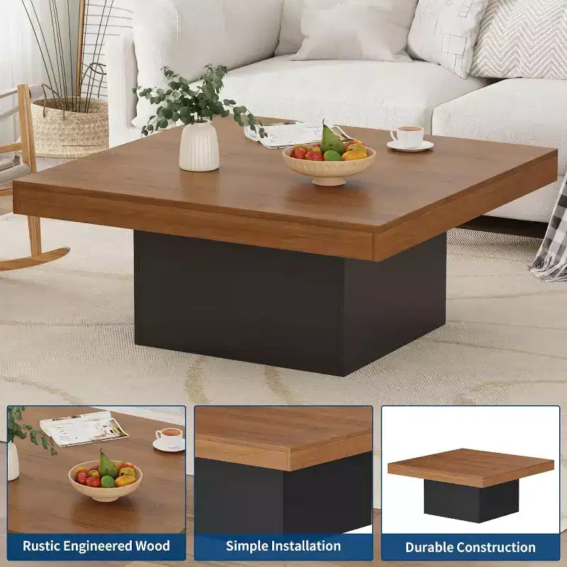 Square Coffee Table, 16-Color LED Living Room Tables, Modern Coffee Tables, Cocktail Table for Home Office, Apartment, Reading Room, Easy Assembly
