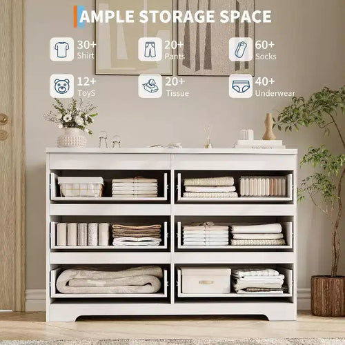 Commode à 6 tiroirs, style moderne et simple pour chambre à coucher, blanche