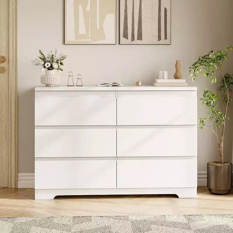 6-Drawer Dresser, Simply Modern Chest of Drawers for Bedroom, White