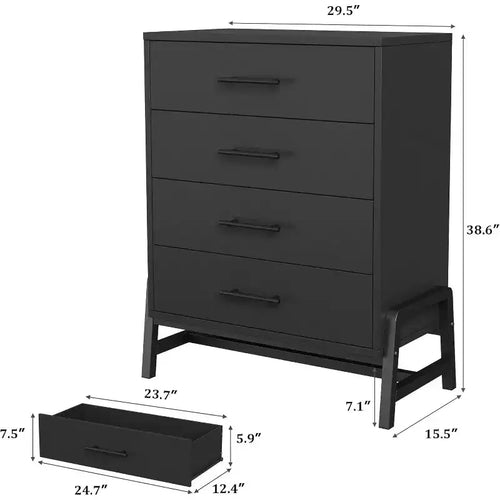 Commode haute à 4 tiroirs de 38,6 po, meuble de rangement en bois autoportant, noir
