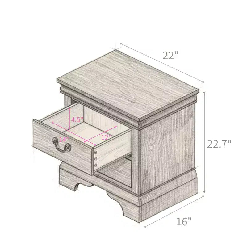 JVNOXK 22 x 16 x 22.7 Classic Wooden Nightstand, Molded Detail Design, Features 2 Drawers, Suitable for Bedrooms and Living Rooms, Cherry