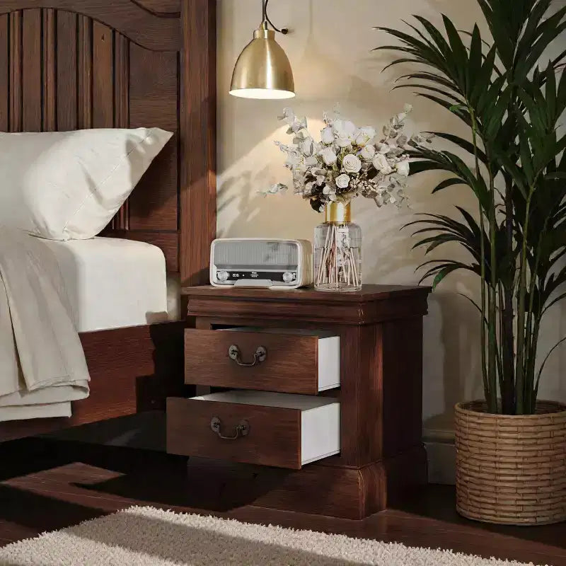 JVNOXK 22 x 16 x 22.7 Classic Wooden Nightstand, Molded Detail Design, Features 2 Drawers, Suitable for Bedrooms and Living Rooms, Cherry