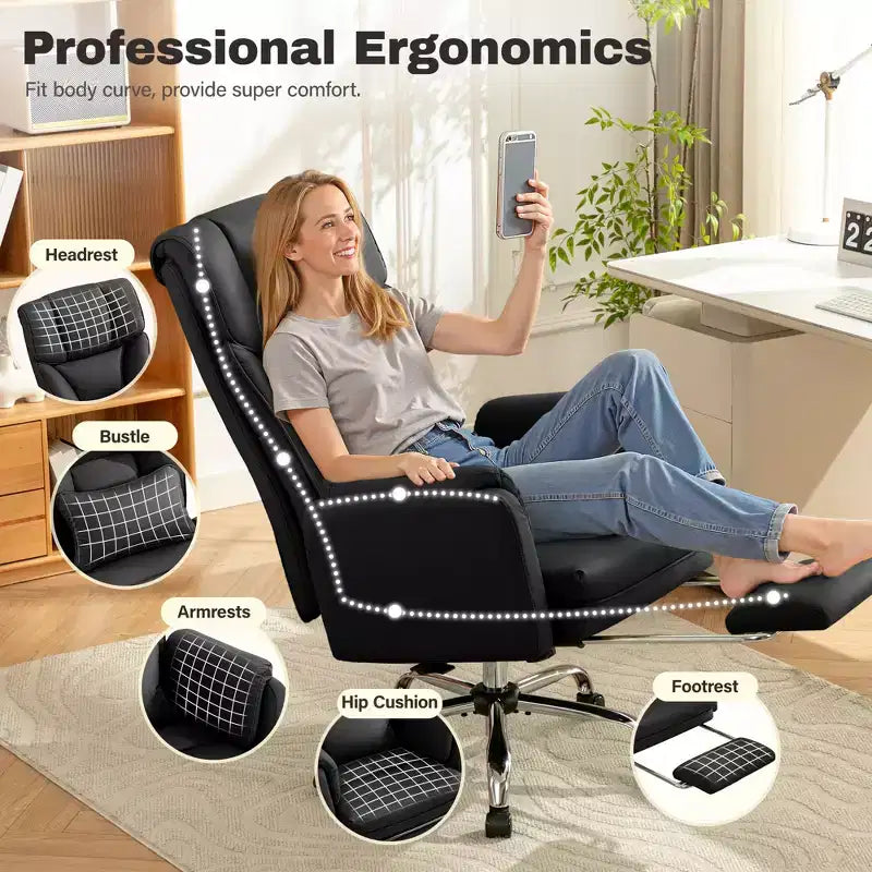 KERDOM High Back Executive Office Chair, Big and Tall PU Leather Desk Chair With Adjustable Height, Padded Armrests And Footrest