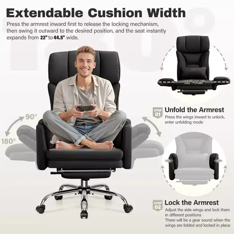 KERDOM High Back Executive Office Chair, Big and Tall PU Leather Desk Chair With Adjustable Height, Padded Armrests And Footrest