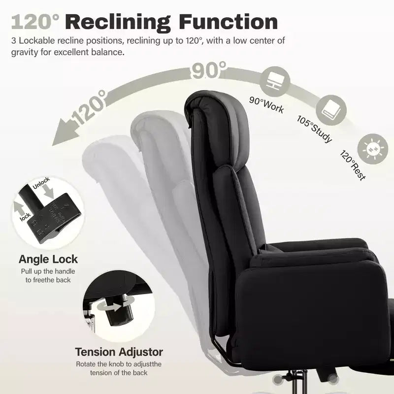KERDOM High Back Executive Office Chair, Big and Tall PU Leather Desk Chair With Adjustable Height, Padded Armrests And Footrest