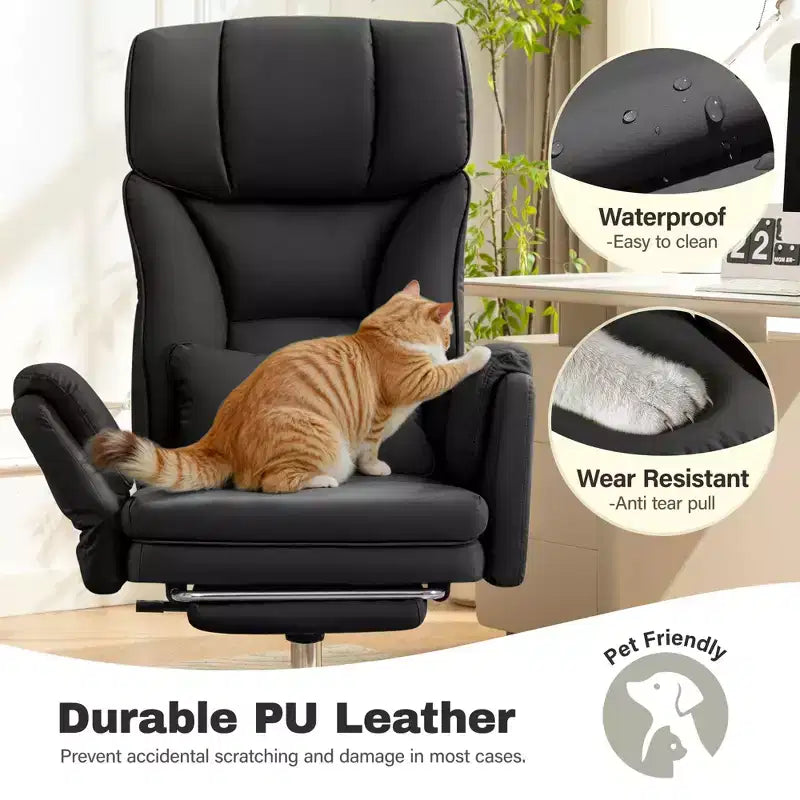KERDOM High Back Executive Office Chair, Big and Tall PU Leather Desk Chair With Adjustable Height, Padded Armrests And Footrest