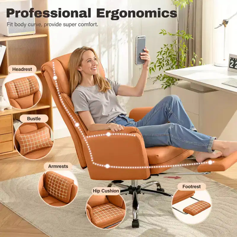 KERDOM High Back Executive Office Chair, Big and Tall PU Leather Desk Chair With Adjustable Height, Padded Armrests And Footrest