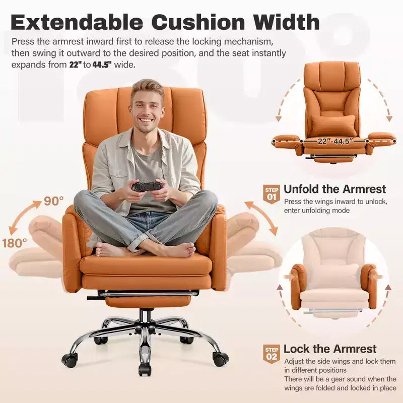 KERDOM High Back Executive Office Chair, Big and Tall PU Leather Desk Chair With Adjustable Height, Padded Armrests And Footrest