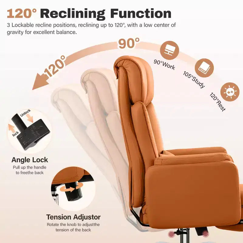 KERDOM High Back Executive Office Chair, Big and Tall PU Leather Desk Chair With Adjustable Height, Padded Armrests And Footrest