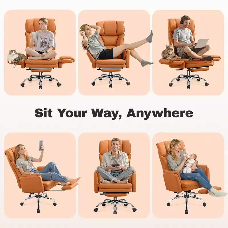KERDOM High Back Executive Office Chair, Big and Tall PU Leather Desk Chair With Adjustable Height, Padded Armrests And Footrest