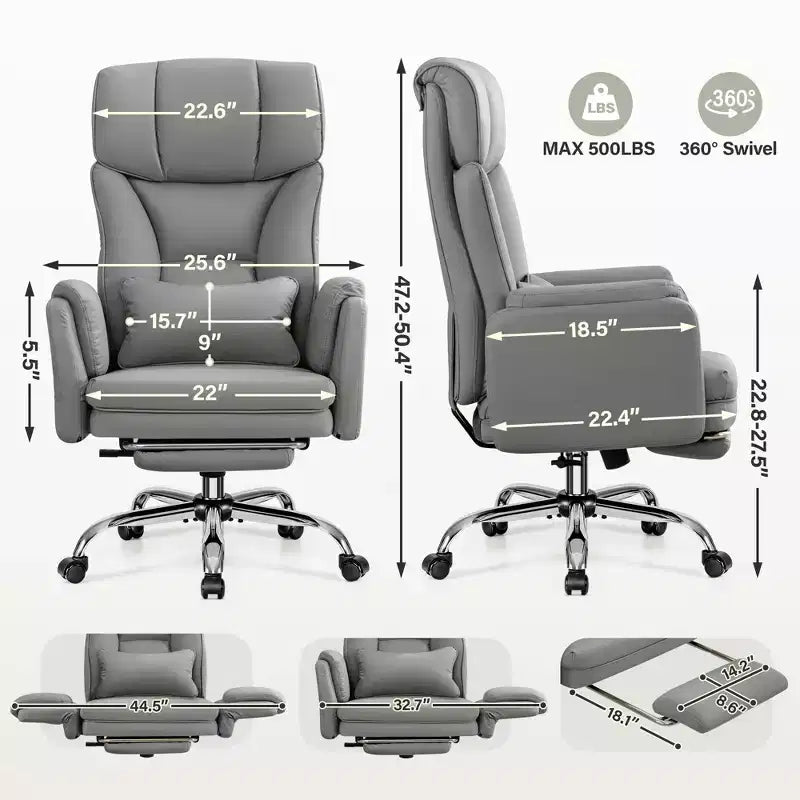 KERDOM High Back Executive Office Chair, Big and Tall PU Leather Desk Chair With Adjustable Height, Padded Armrests And Footrest