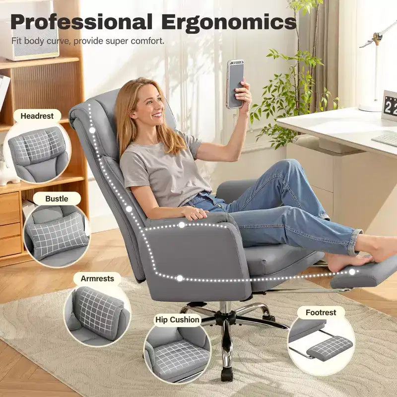 KERDOM High Back Executive Office Chair, Big and Tall PU Leather Desk Chair With Adjustable Height, Padded Armrests And Footrest