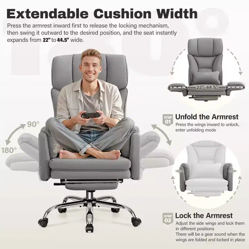 KERDOM High Back Executive Office Chair, Big and Tall PU Leather Desk Chair With Adjustable Height, Padded Armrests And Footrest
