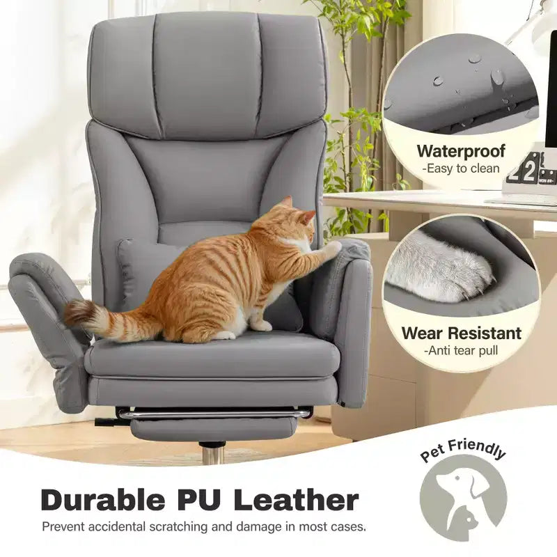 KERDOM High Back Executive Office Chair, Big and Tall PU Leather Desk Chair With Adjustable Height, Padded Armrests And Footrest