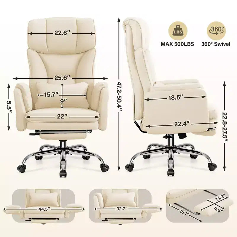 KERDOM High Back Executive Office Chair, Big and Tall PU Leather Desk Chair With Adjustable Height, Padded Armrests And Footrest