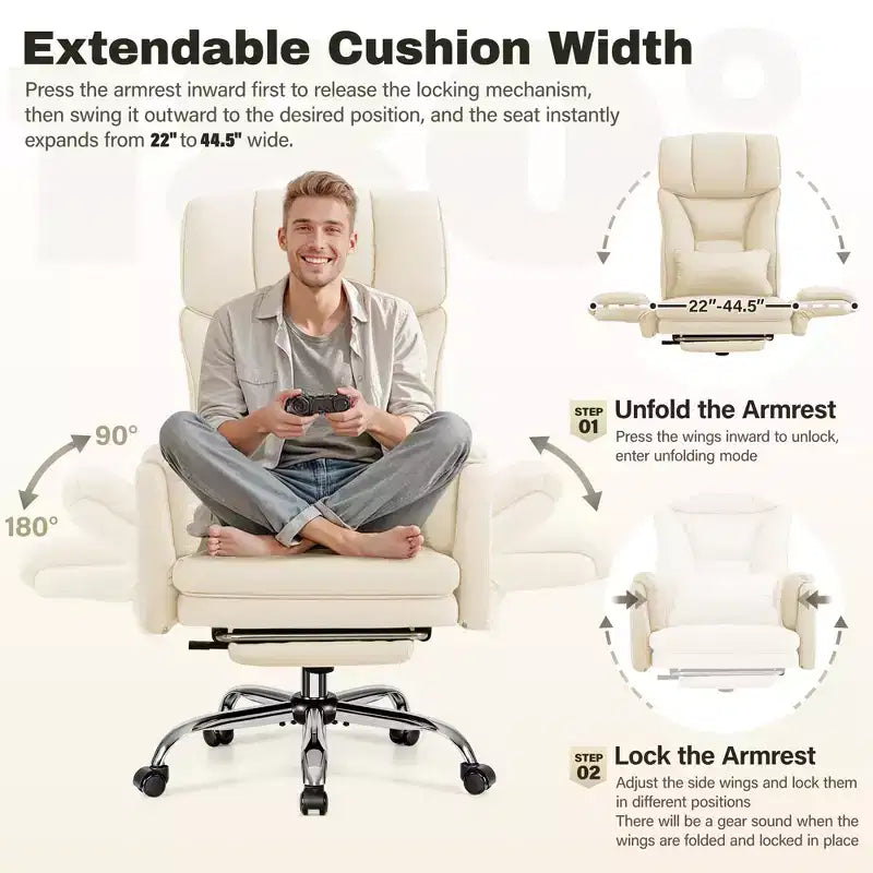 KERDOM High Back Executive Office Chair, Big and Tall PU Leather Desk Chair With Adjustable Height, Padded Armrests And Footrest