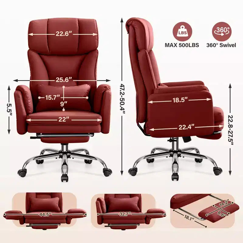KERDOM High Back Executive Office Chair, Big and Tall PU Leather Desk Chair With Adjustable Height, Padded Armrests And Footrest