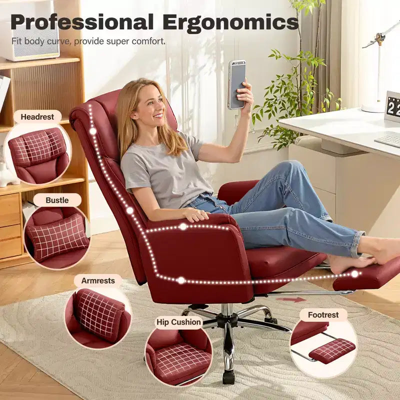 KERDOM High Back Executive Office Chair, Big and Tall PU Leather Desk Chair With Adjustable Height, Padded Armrests And Footrest