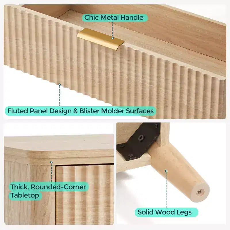 LINSY HOME Fluted 8 Drawer Dresser for Bedroom, Mid Century Modern Large Chest of Drawers with Gold Metal Handles, Wide Boho Wood Dressers