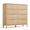 LINSY HOME Fluted 8 Drawer Dresser for Bedroom, Mid Century Modern Large Chest of Drawers with Gold Metal Handles, Wide Boho Wood Dressers