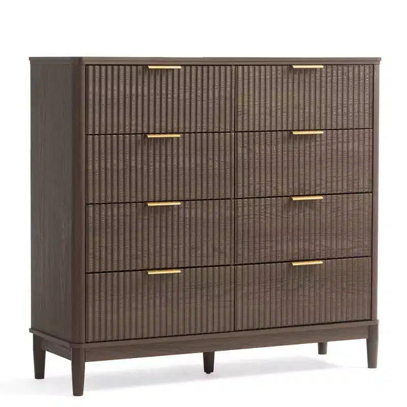 LINSY HOME Fluted 8 Drawer Dresser for Bedroom, Mid Century Modern Large Chest of Drawers with Gold Metal Handles, Wide Boho Wood Dressers