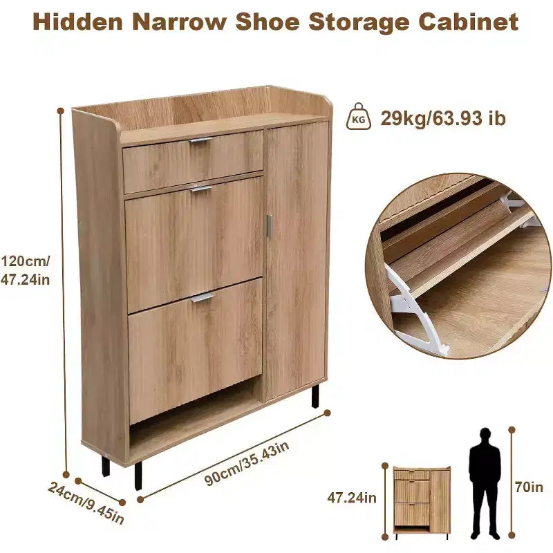 Shoe Storage Cabinet with 2 Flip Drawers, Hidden Shoe Organizer with Adjustable Shelves & Metal Leg, Freestanding Shoe Rack for Entryway, Living Room