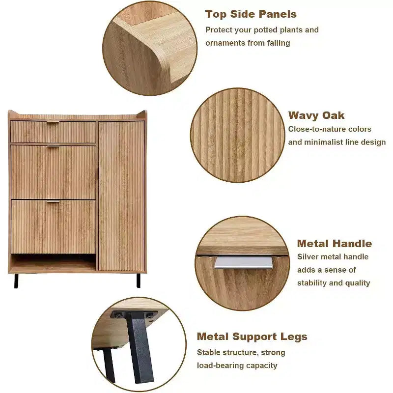 Shoe Storage Cabinet with 2 Flip Drawers, Hidden Shoe Organizer with Adjustable Shelves & Metal Leg, Freestanding Shoe Rack for Entryway, Living Room
