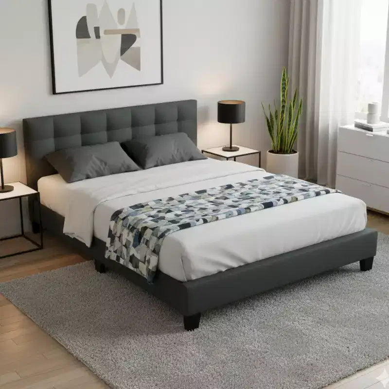 GDFStudio Lucas Contemporary Wood Upholstered Platform Bed With Tufted Headboard
