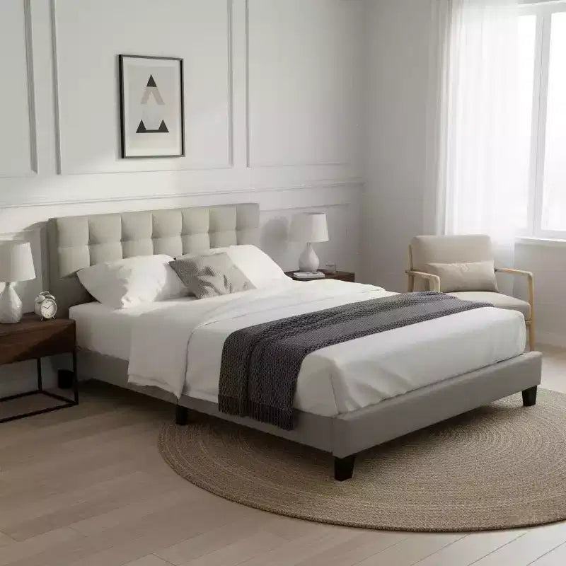 GDFStudio Lucas Contemporary Wood Upholstered Platform Bed With Tufted Headboard