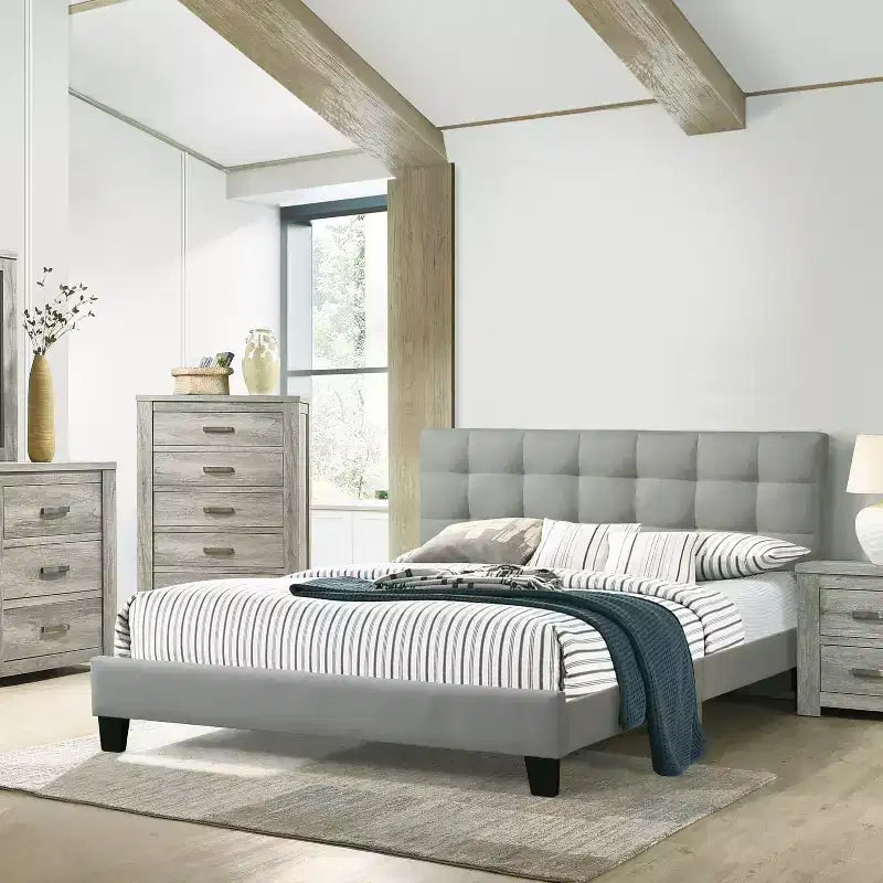 GDFStudio Lucas Contemporary Wood Upholstered Platform Bed With Tufted Headboard