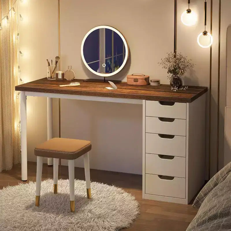 47 Rustic Brown Computer Desk with 5 Drawers, Modern Storage & Reversible Cabinet for Small Home Office Spaces