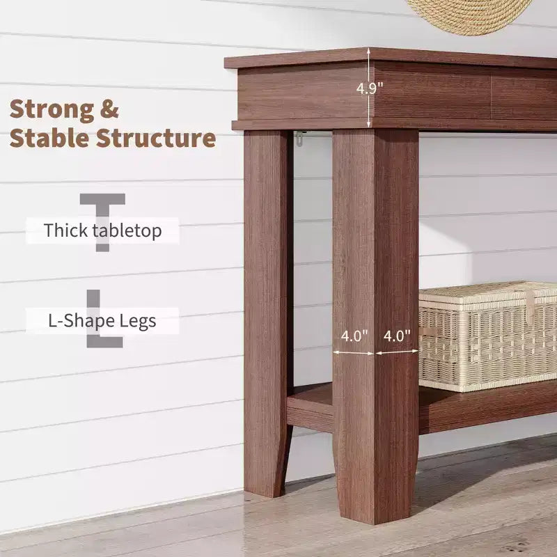 54-Inch Long Console Table with Drawers, Wooden Rectangular Entryway Table w/Open Storage Shelf, Sofa Table Behind Couch, Farmhouse Entry Foyer Table