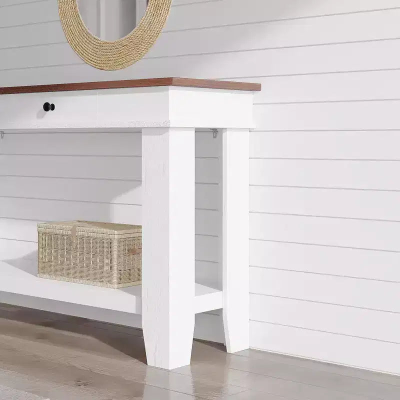 54-Inch Long Console Table with Drawers, Wooden Rectangular Entryway Table w/Open Storage Shelf, Sofa Table Behind Couch, Farmhouse Entry Foyer Table