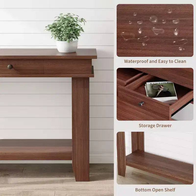 54-Inch Long Console Table with Drawers, Wooden Rectangular Entryway Table w/Open Storage Shelf, Sofa Table Behind Couch, Farmhouse Entry Foyer Table
