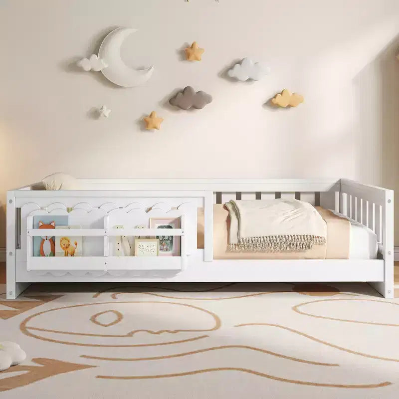 Twin/Full Size Kid Platform Bed Frame Toddler Bed with Guardrail and Storage Shelves - ModernLuxe