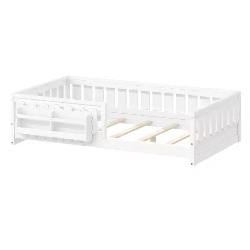 Twin/Full Size Kid Platform Bed Frame Toddler Bed with Guardrail and Storage Shelves - ModernLuxe