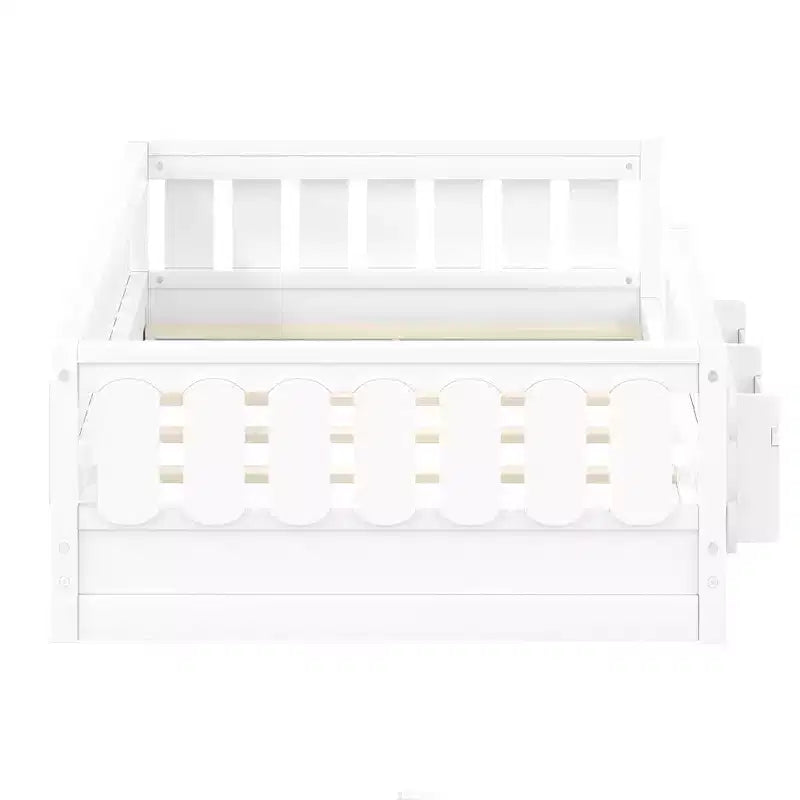Twin/Full Size Kid Platform Bed Frame Toddler Bed with Guardrail and Storage Shelves - ModernLuxe