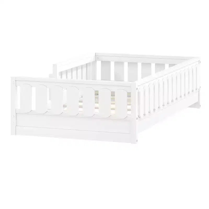 Twin/Full Size Kid Platform Bed Frame Toddler Bed with Guardrail and Storage Shelves - ModernLuxe
