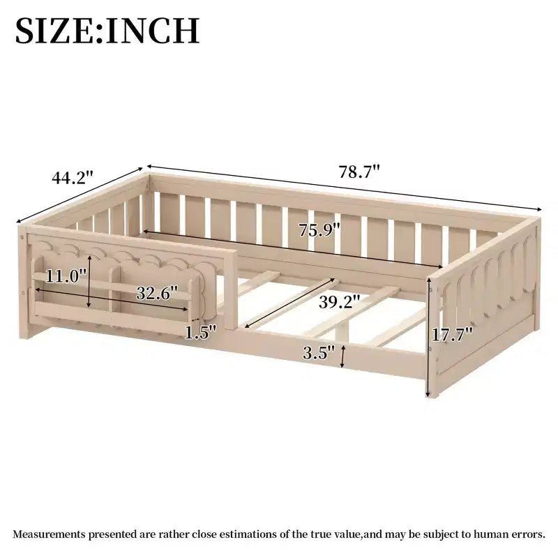 Twin/Full Size Kid Platform Bed Frame Toddler Bed with Guardrail and Storage Shelves - ModernLuxe