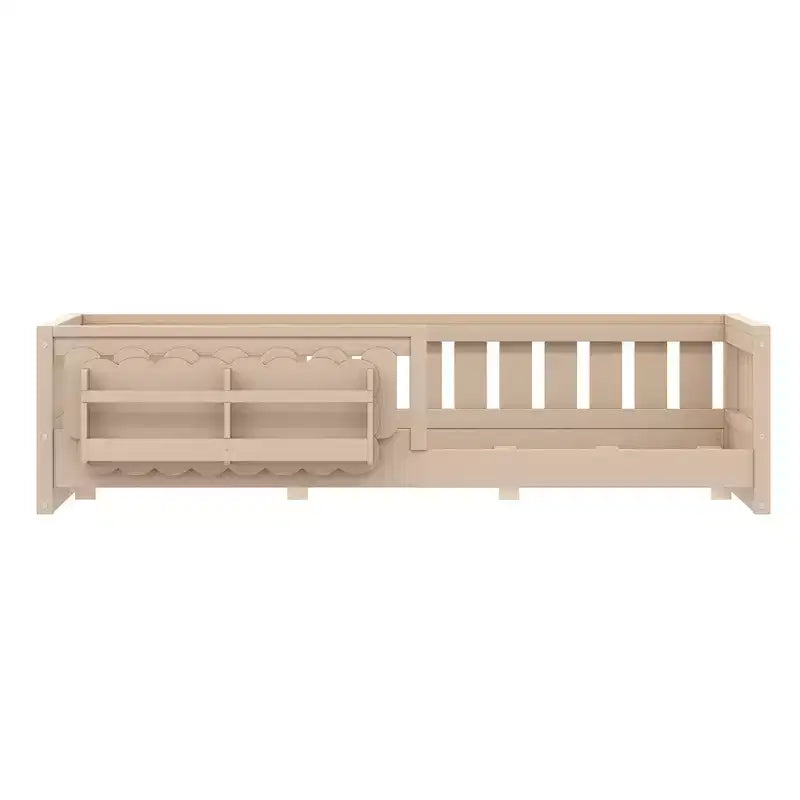 Twin/Full Size Kid Platform Bed Frame Toddler Bed with Guardrail and Storage Shelves - ModernLuxe