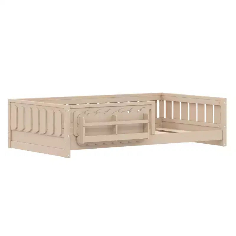Twin/Full Size Kid Platform Bed Frame Toddler Bed with Guardrail and Storage Shelves - ModernLuxe