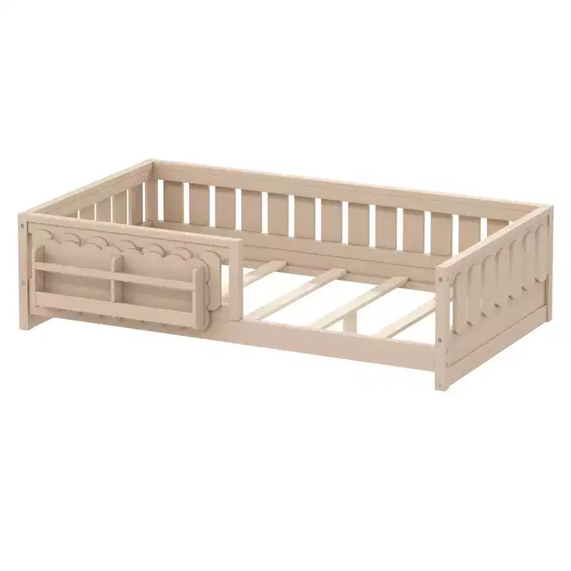 Twin/Full Size Kid Platform Bed Frame Toddler Bed with Guardrail and Storage Shelves - ModernLuxe