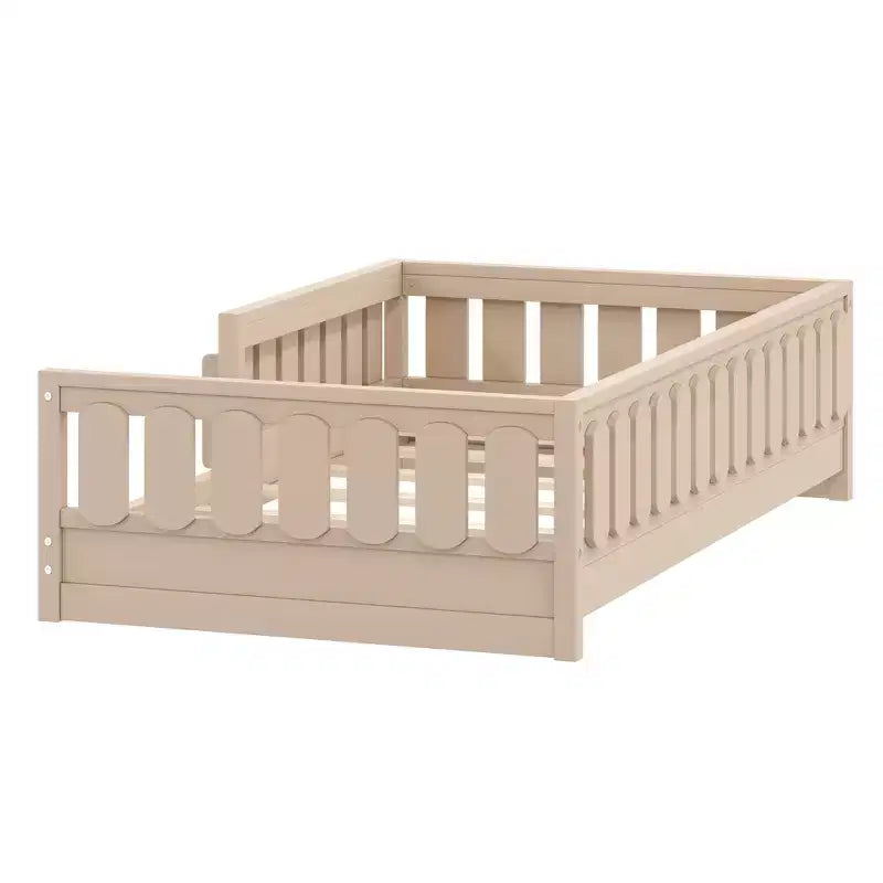 Twin/Full Size Kid Platform Bed Frame Toddler Bed with Guardrail and Storage Shelves - ModernLuxe
