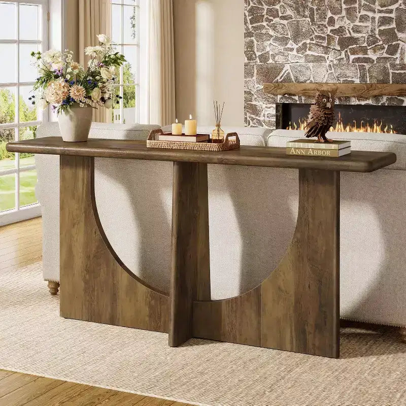 Lantine 71-Inch Long Console Table, Farmhouse Entryway Table with Sturdy Geometric Frame, Sofa Table Behind The Couch for Living Room, Rustic Brown