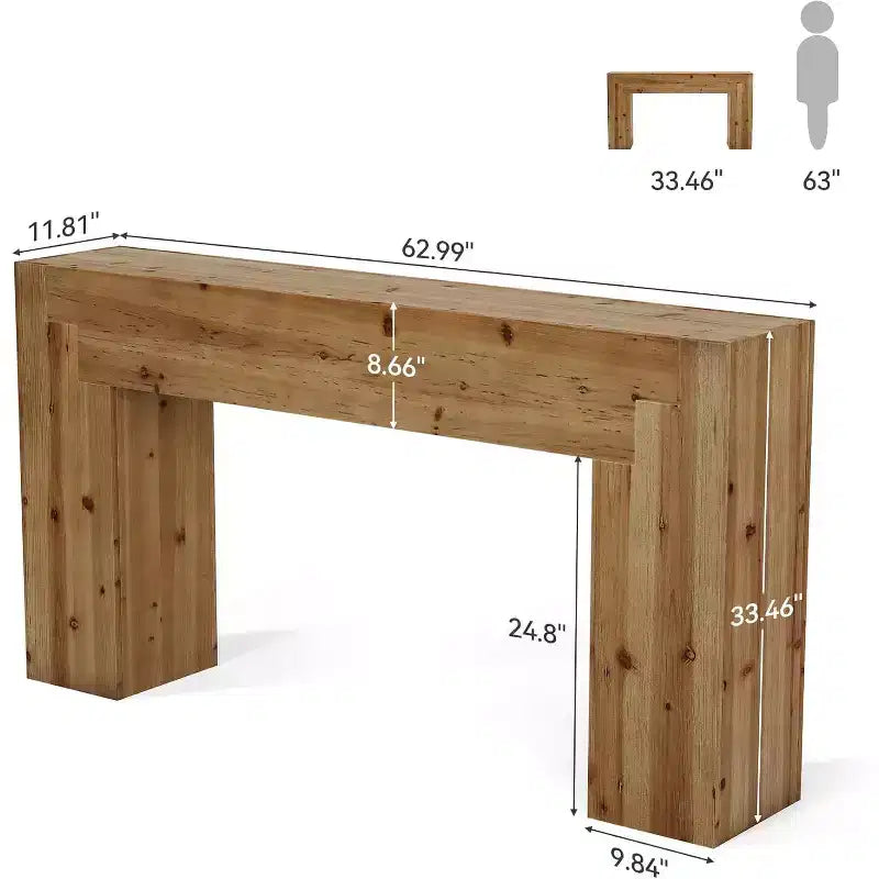 Lantine Solid Wood Console Table for Living Room, 62.99-Inch Farmhouse Entryway Table Indoor for Foyer, Hallway (Rustic Brown)