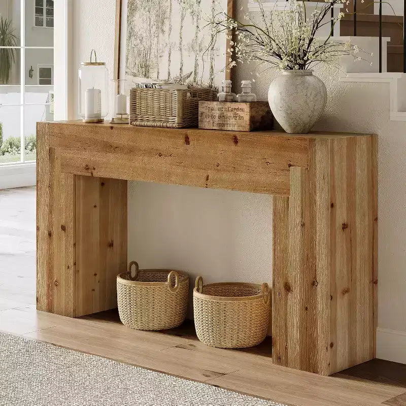 Lantine Solid Wood Console Table for Living Room, 62.99-Inch Farmhouse Entryway Table Indoor for Foyer, Hallway (Rustic Brown)
