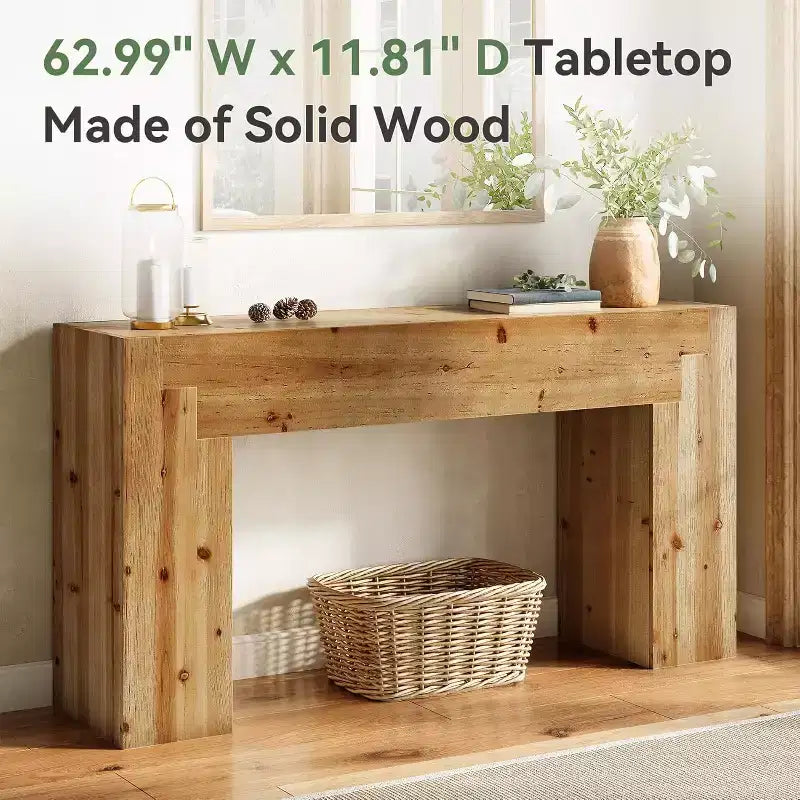 Lantine Solid Wood Console Table for Living Room, 62.99-Inch Farmhouse Entryway Table Indoor for Foyer, Hallway (Rustic Brown)