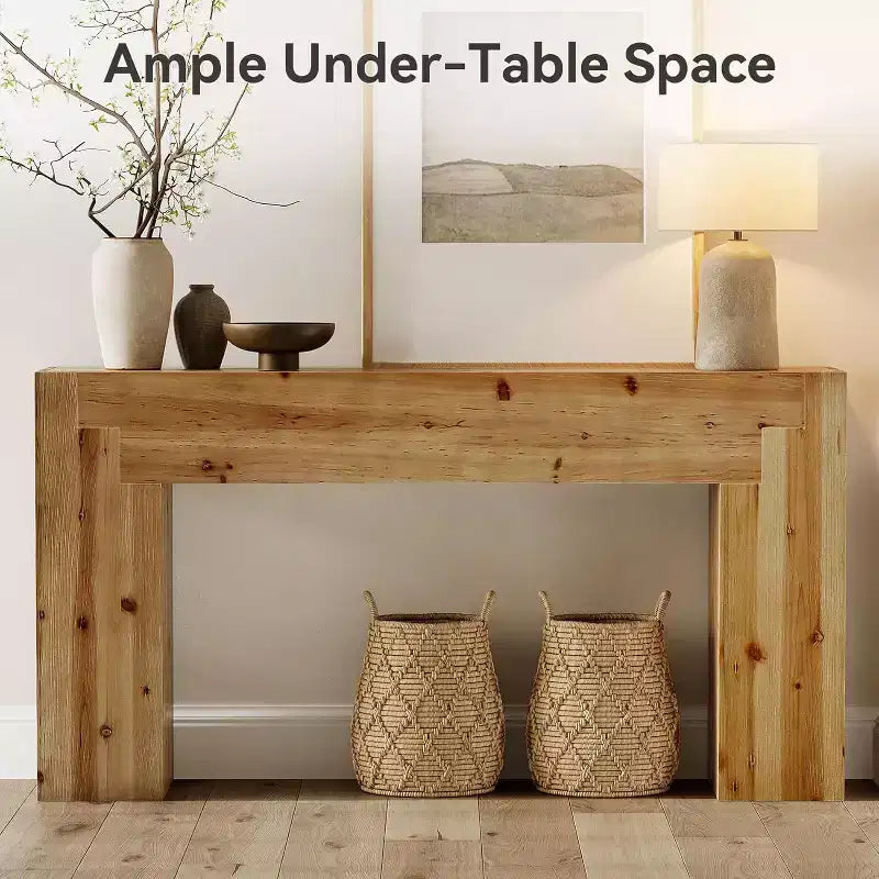 Lantine Solid Wood Console Table for Living Room, 62.99-Inch Farmhouse Entryway Table Indoor for Foyer, Hallway (Rustic Brown)