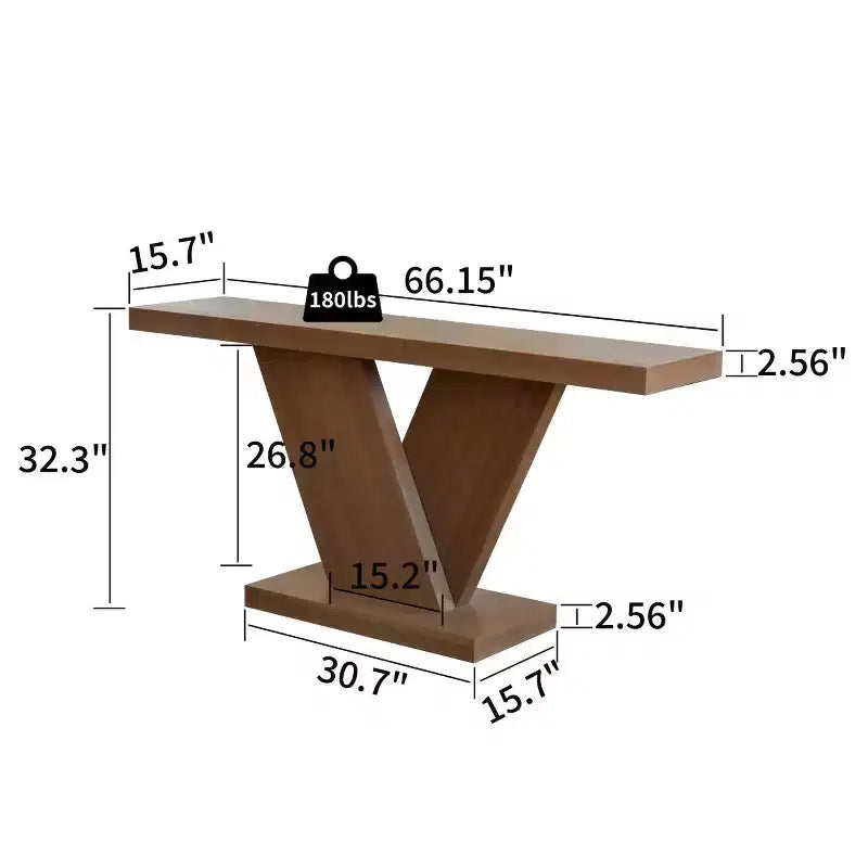 66 Modern Console Table with Solid Wood Veneer Finish, Mid-Century Narrow Sofa Table, V-Shaped Leg Entryway Table for Living Room-Panipeachy